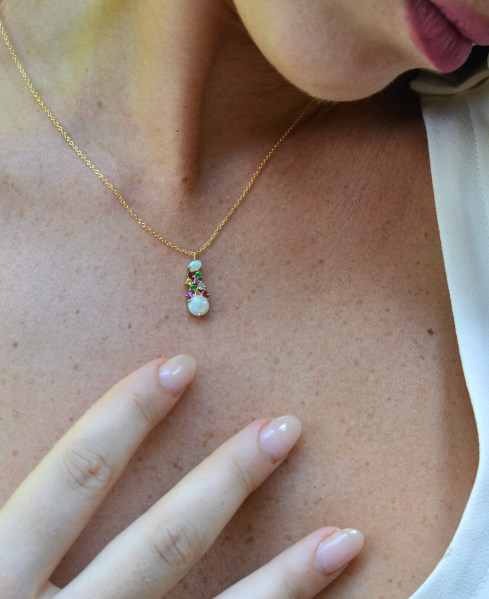 Multi Gem Harlequin Pendant Necklace