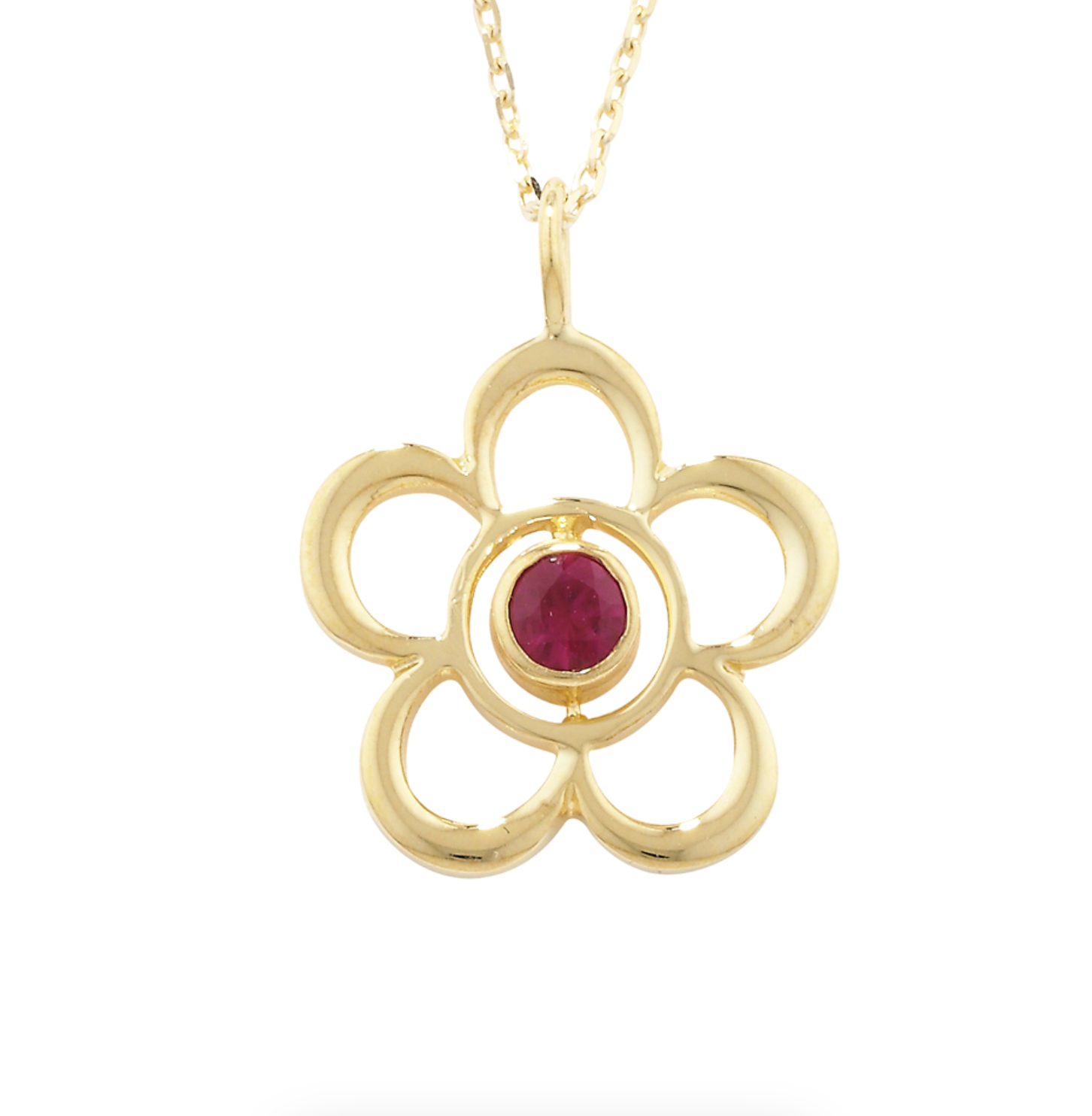 Ruby July Birthstone Flower Pendant Necklace