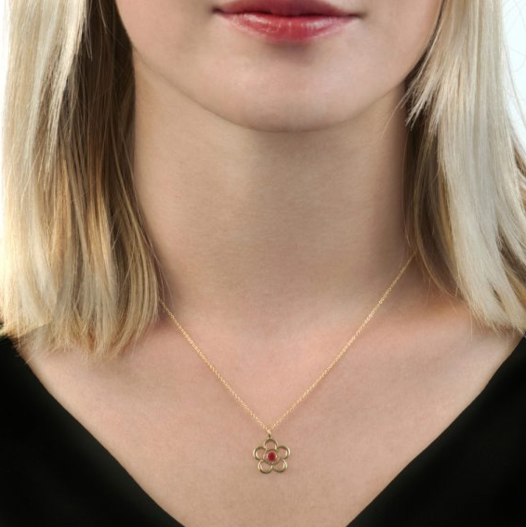 Ruby July Birthstone Flower Pendant Necklace