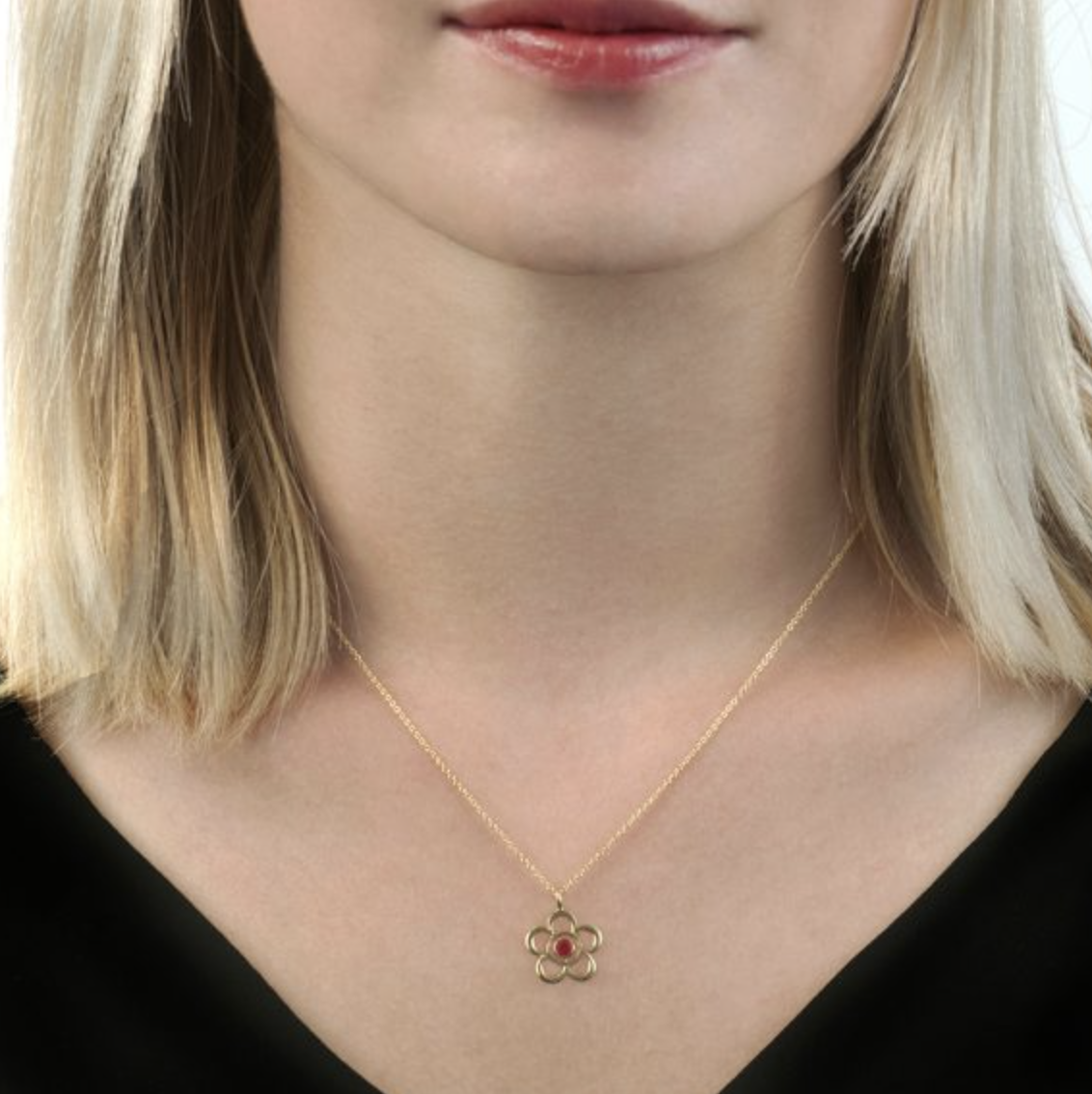 Ruby July Birthstone Flower Pendant Necklace