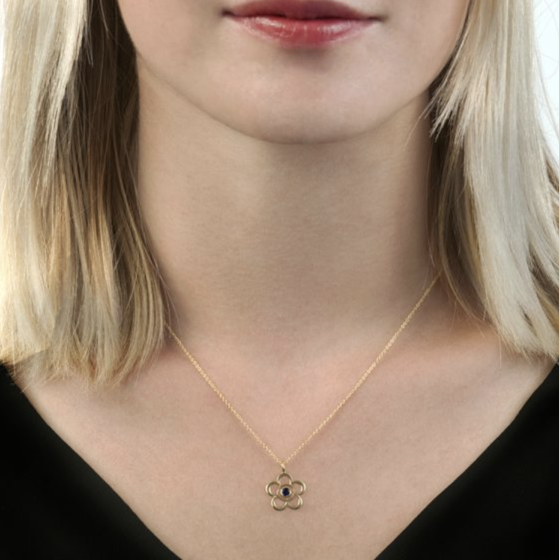 Sapphire September Birthstone Flower Pendant Necklace